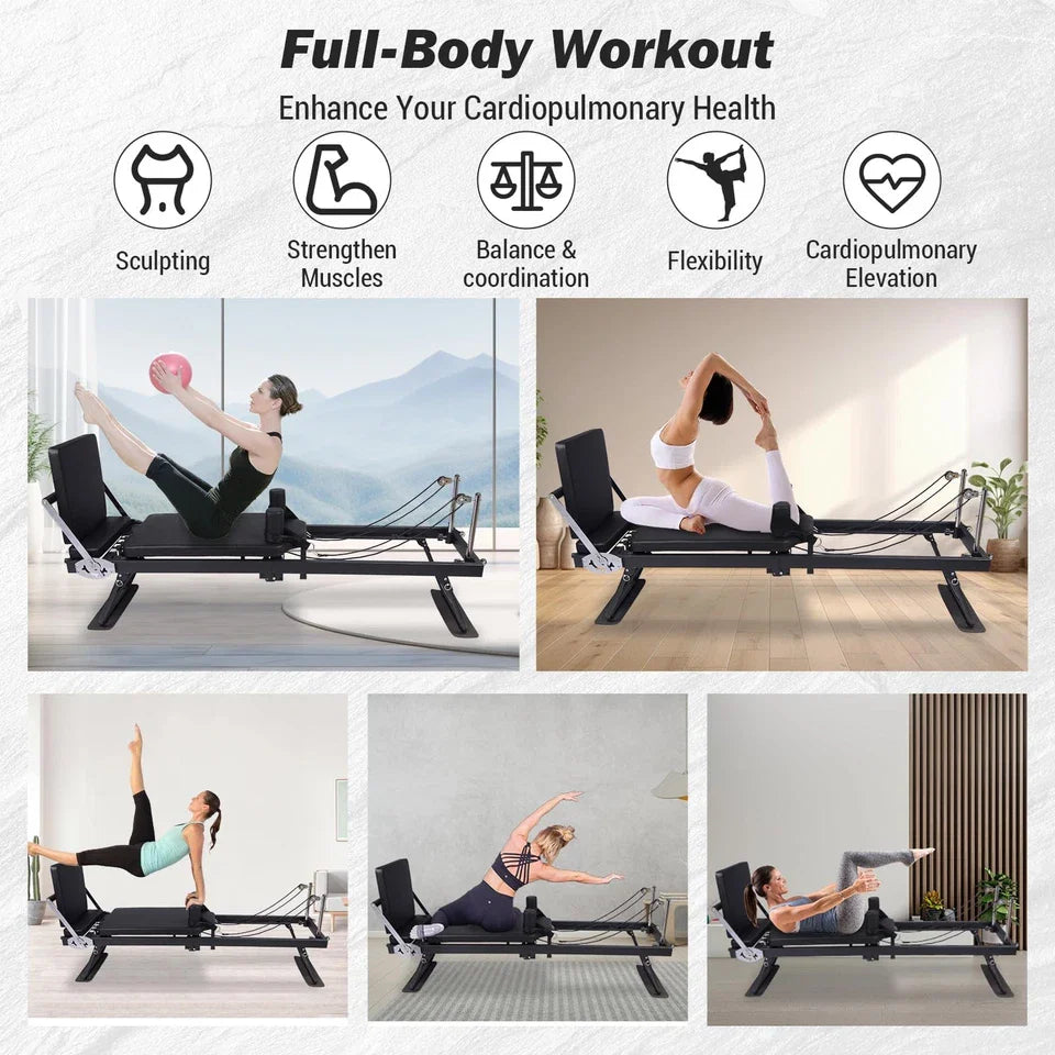 Foldable Pilates Reformer Equipment for Home Gym,Reformer Pilates Machine Black